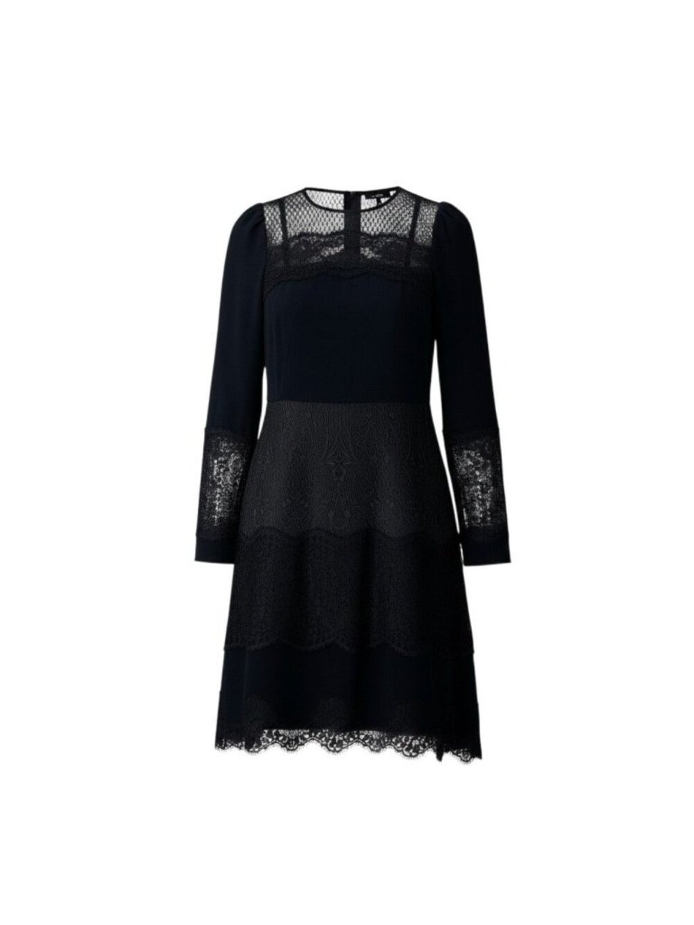 Dolce & Gabbana Lace Dress Contrast Puff Sleeve Black 36